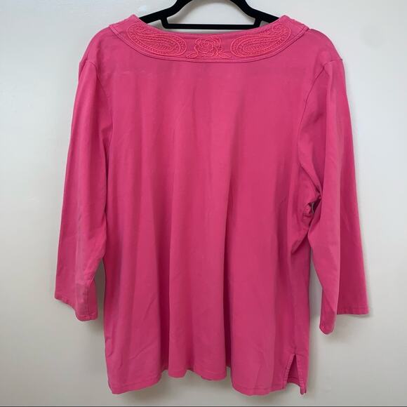 Charter Club Woman Pink 3/4 Sleeve V-Neck Top 1X - Picture 7 of 11